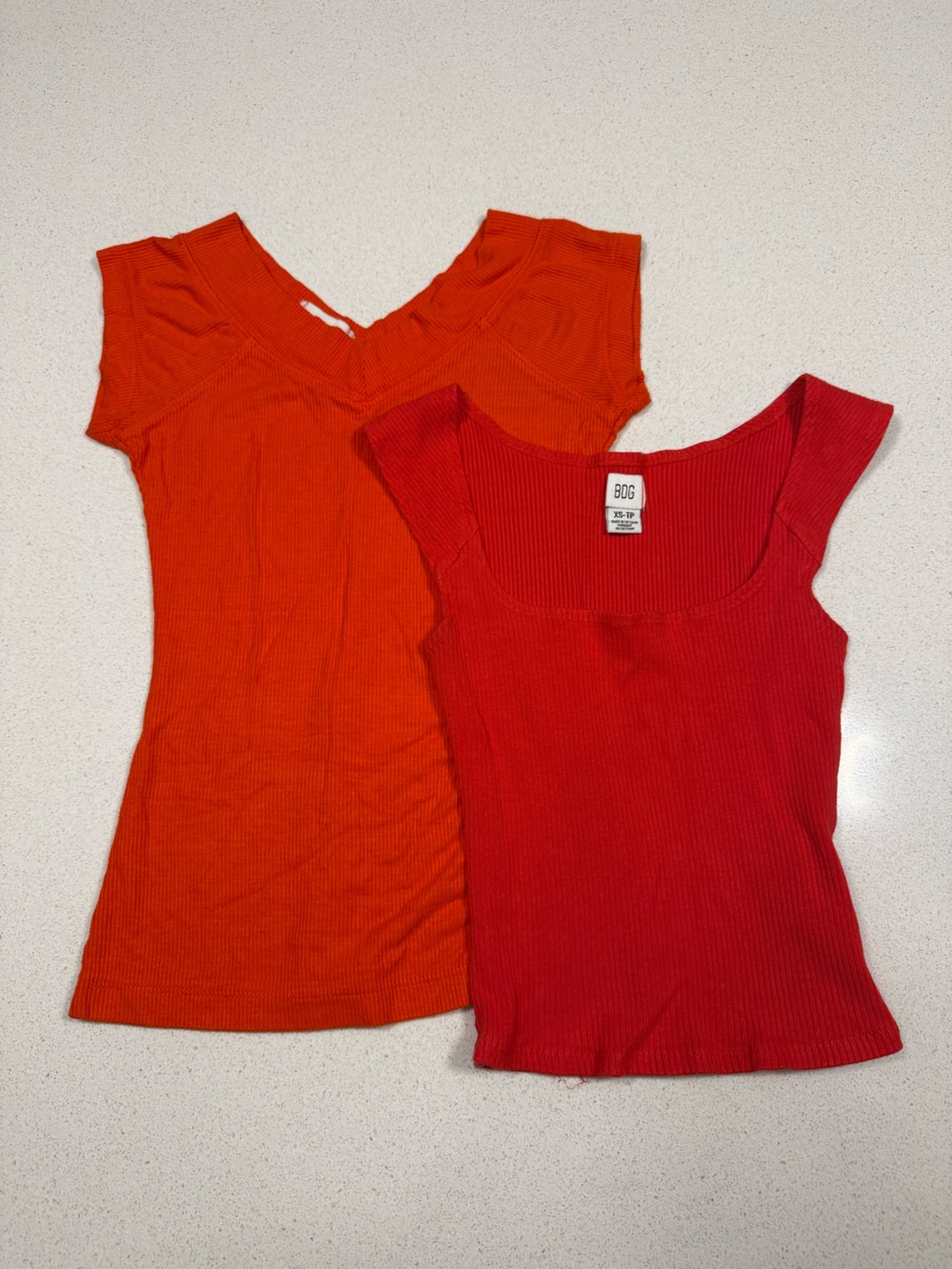 2 Orange Ribbed-Neck Tank Top